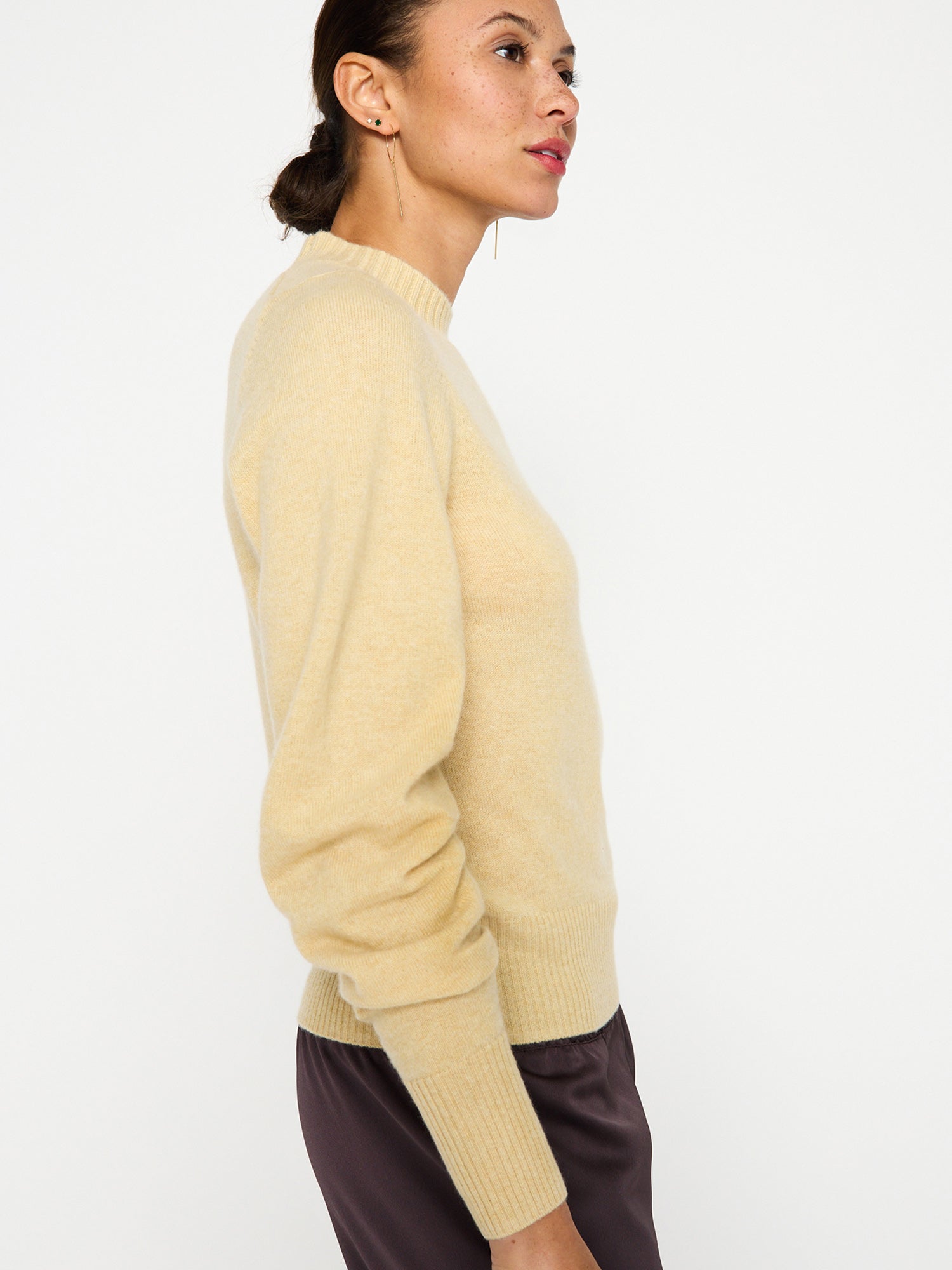 Norde cashmere crewneck yellow sweater side view