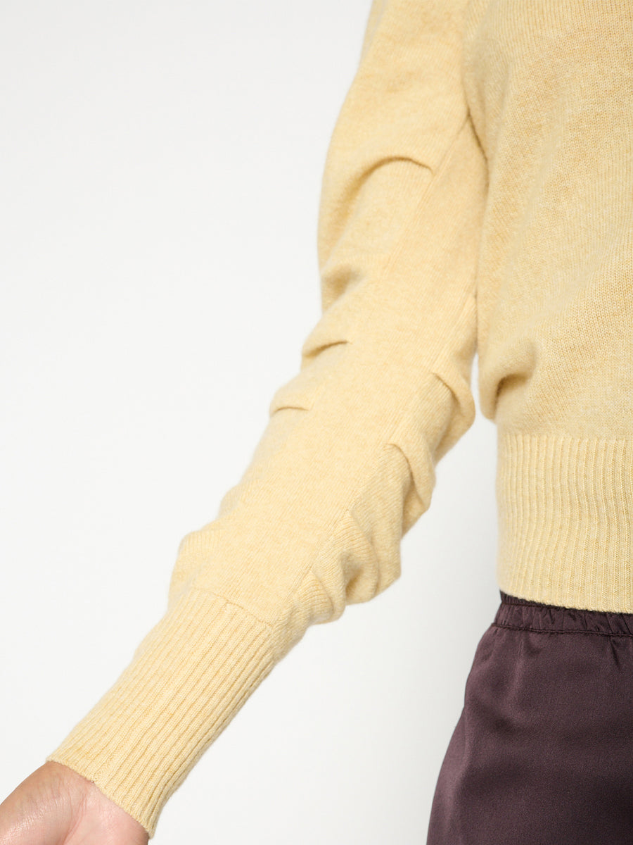 Norde cashmere crewneck yellow sweater close up
