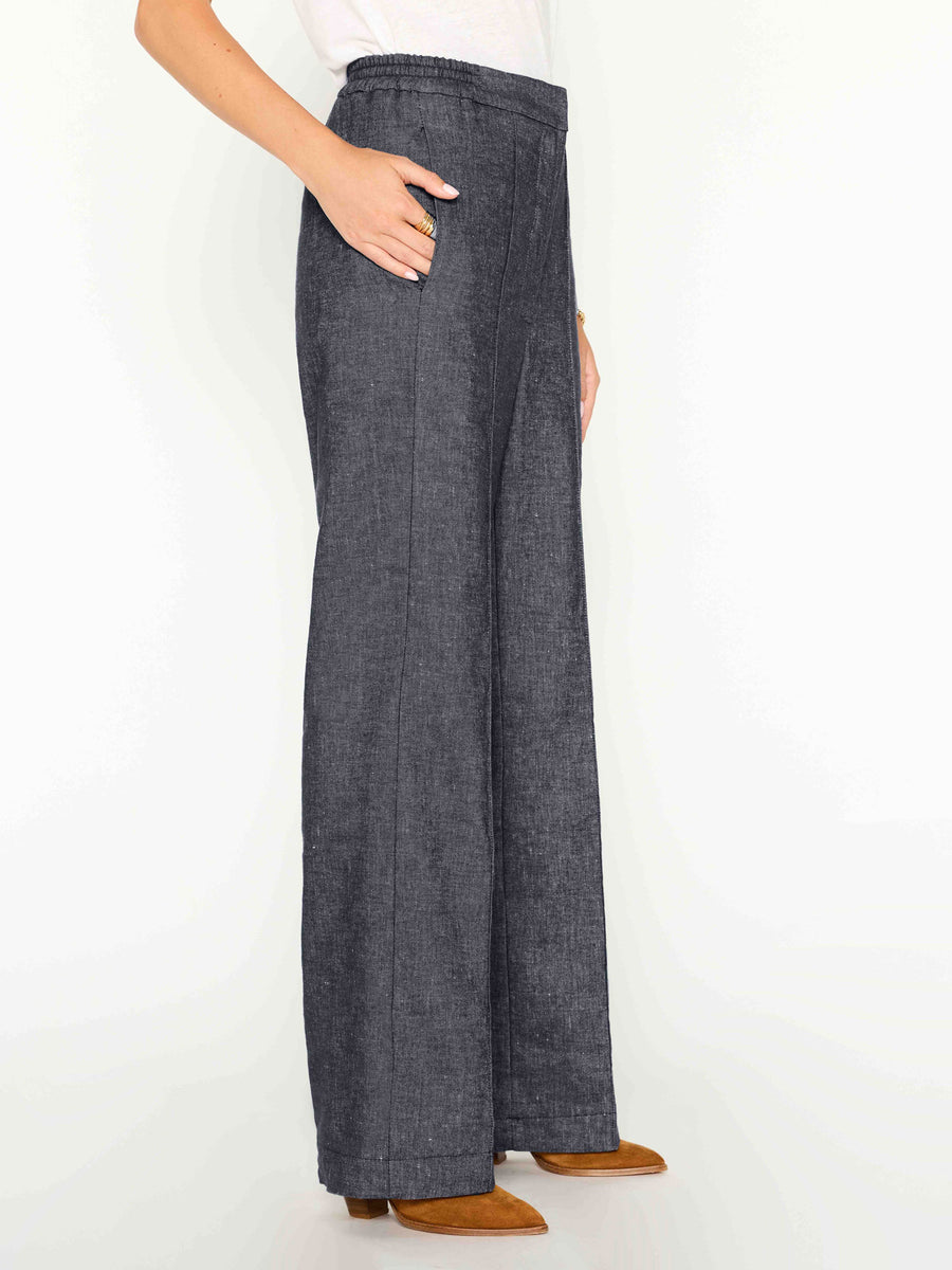 Olena indigo high rise straight leg pant side view