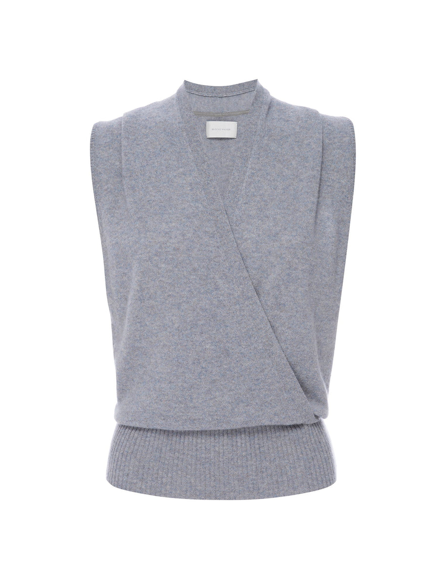 Phinneas cashmere v-neck sleeveless blue wrap sweater flat view