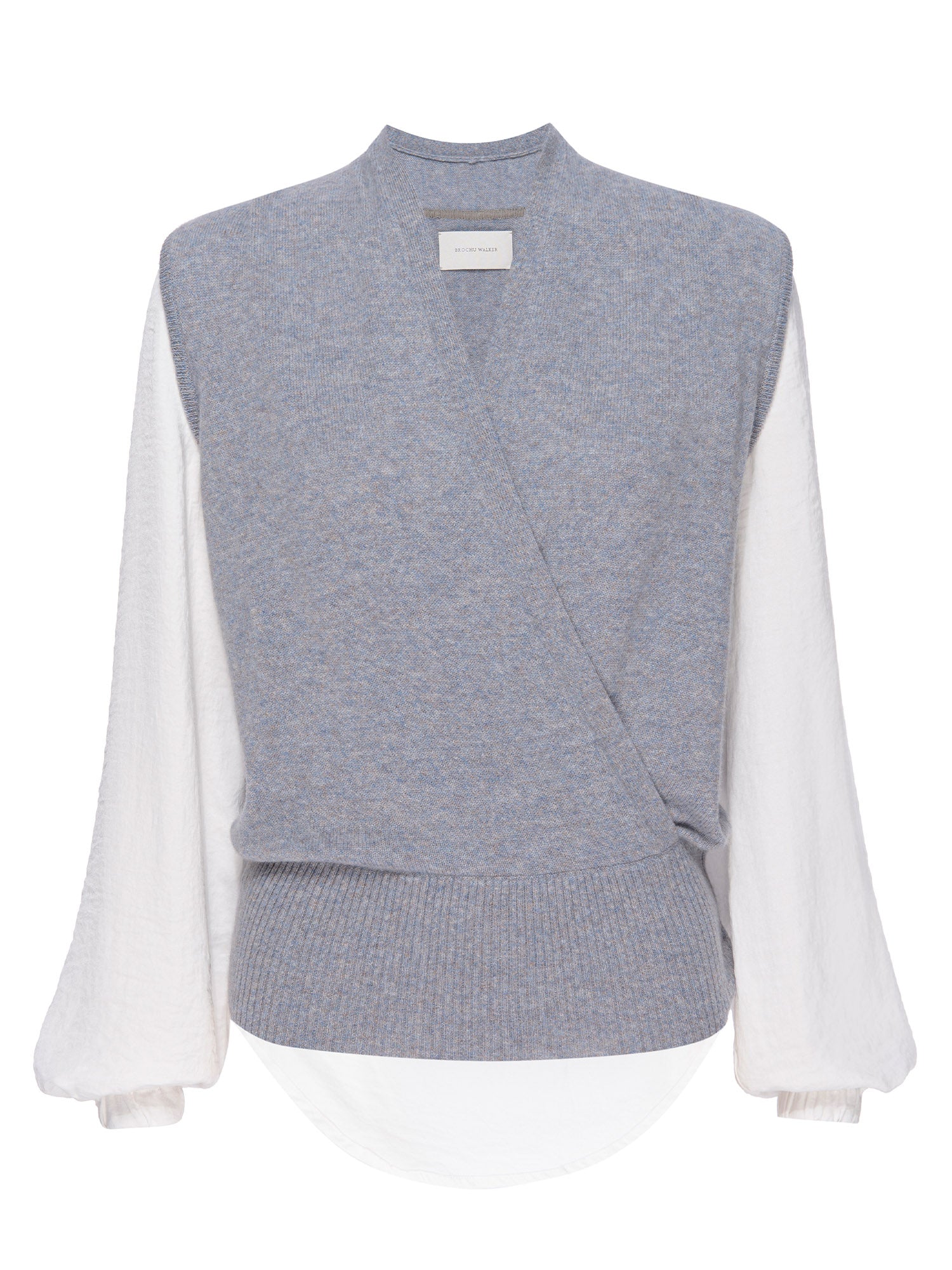 Phinneas blue white layered woven and knit sweater flat view