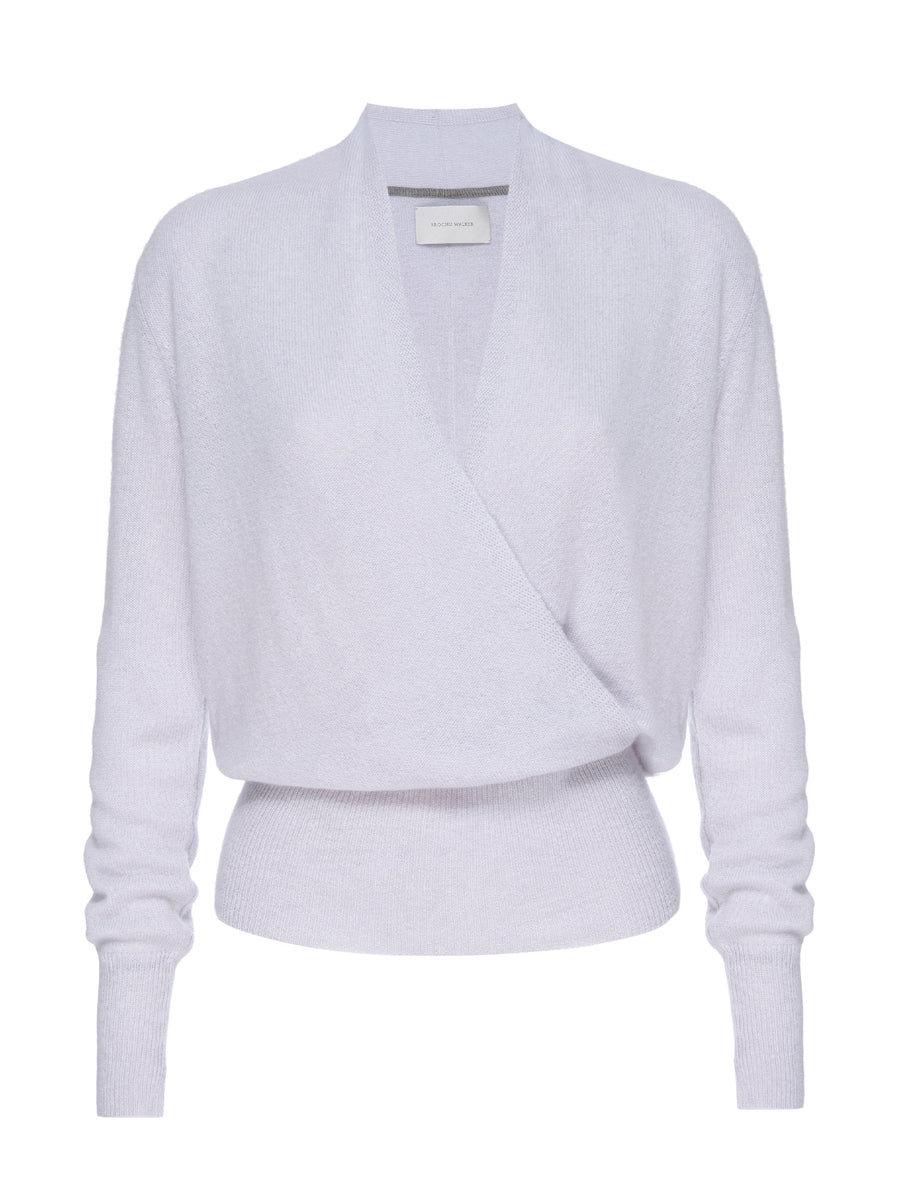 Phinneas cashmere v-neck white wrap sweater flat view