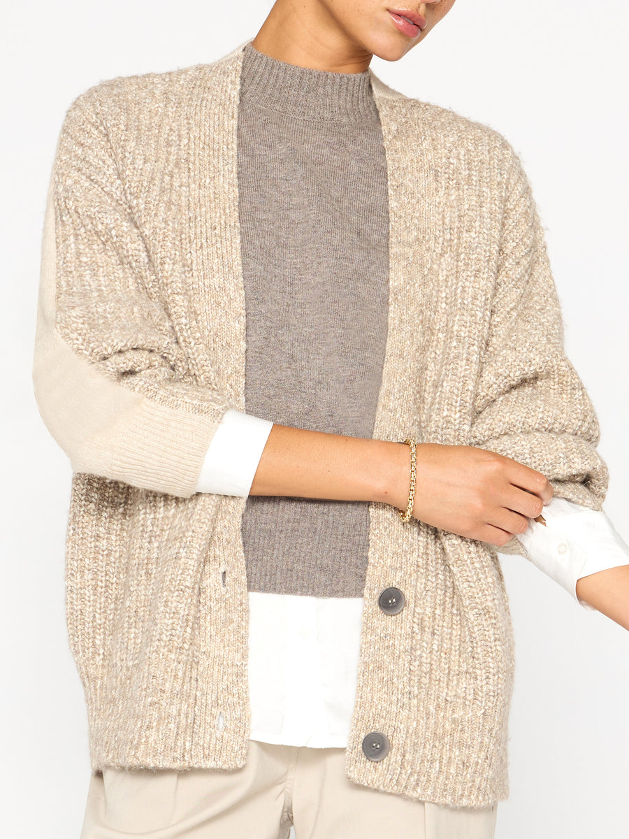 Parma beige two toned cardigan sweater front view