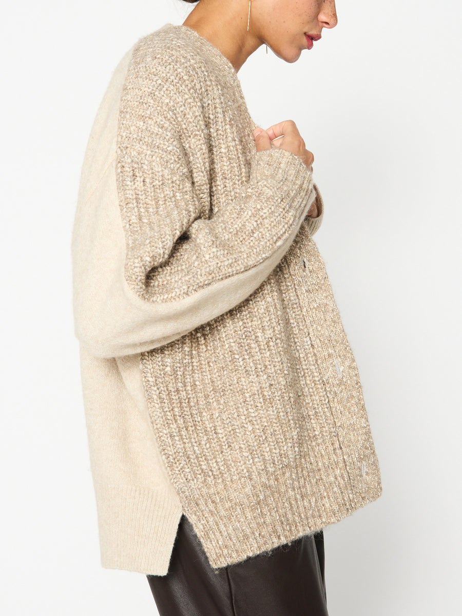 Parma beige two toned cardigan sweater side view 2