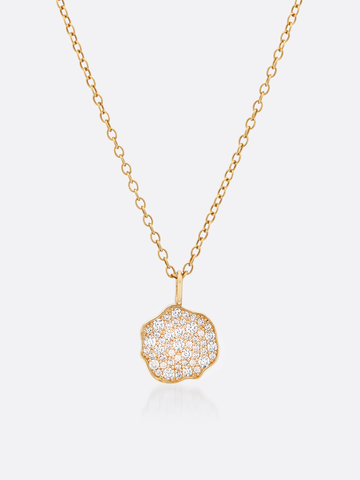 18k Yellow gold pavé diamond mini pendant necklace front view