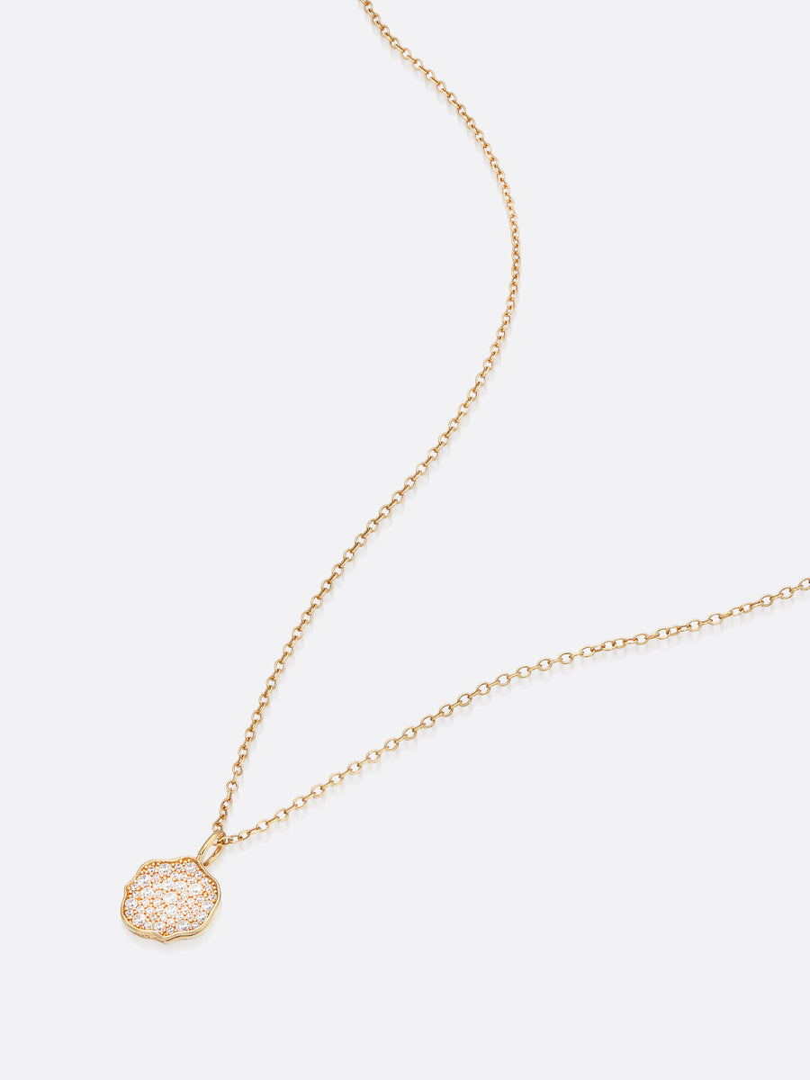 18k Yellow gold pavé diamond mini pendant necklace top view