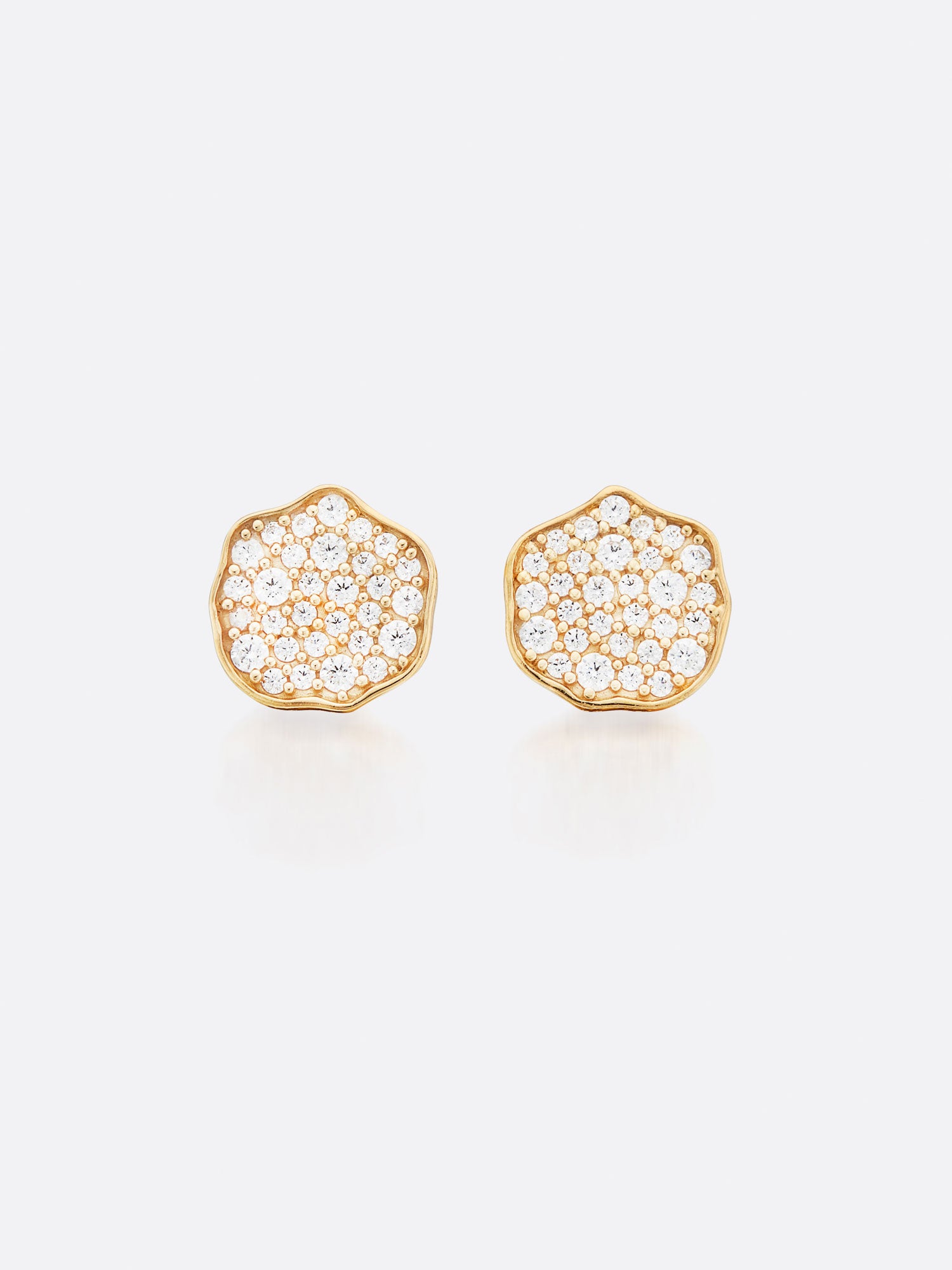 18k Yellow Gold pavé diamond mini stud earrings front view