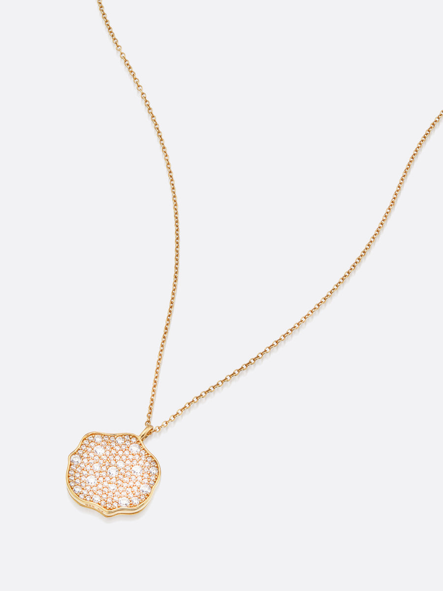 18k Yellow gold pavé diamond pendant necklace top view