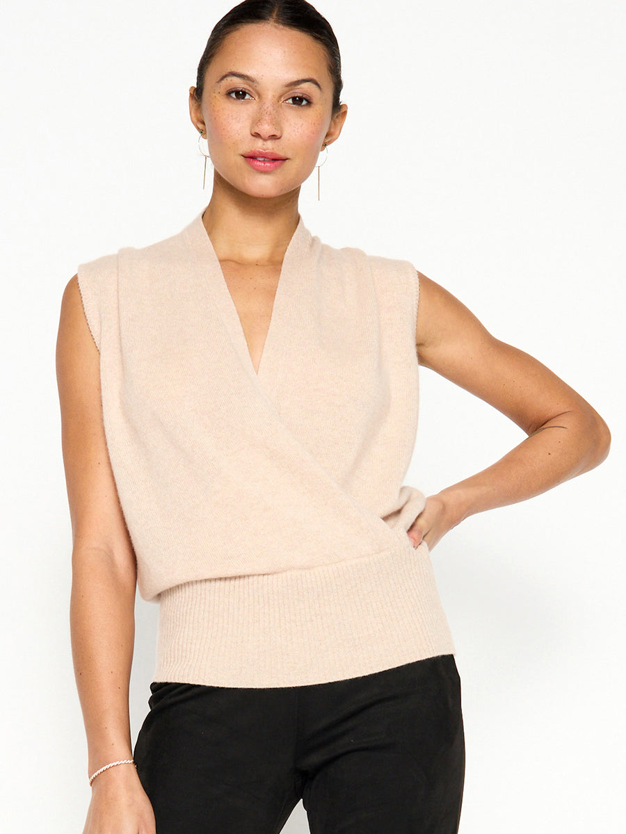 Phinneas cashmere v-neck sleeveless wrap sweater front view 3