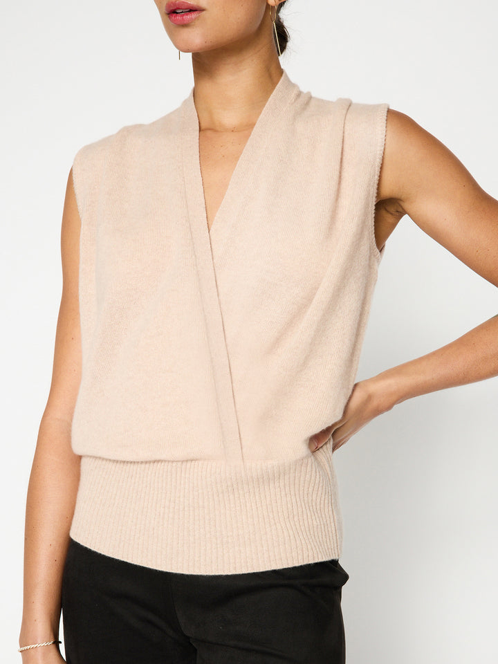 Phinneas cashmere v-neck sleeveless wrap sweater front view