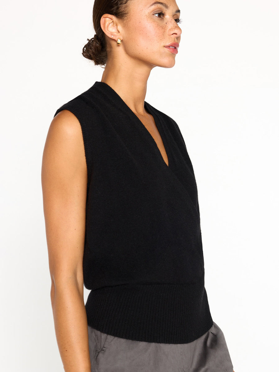 Phinneas cashmere v-neck sleeveless black wrap sweater side view