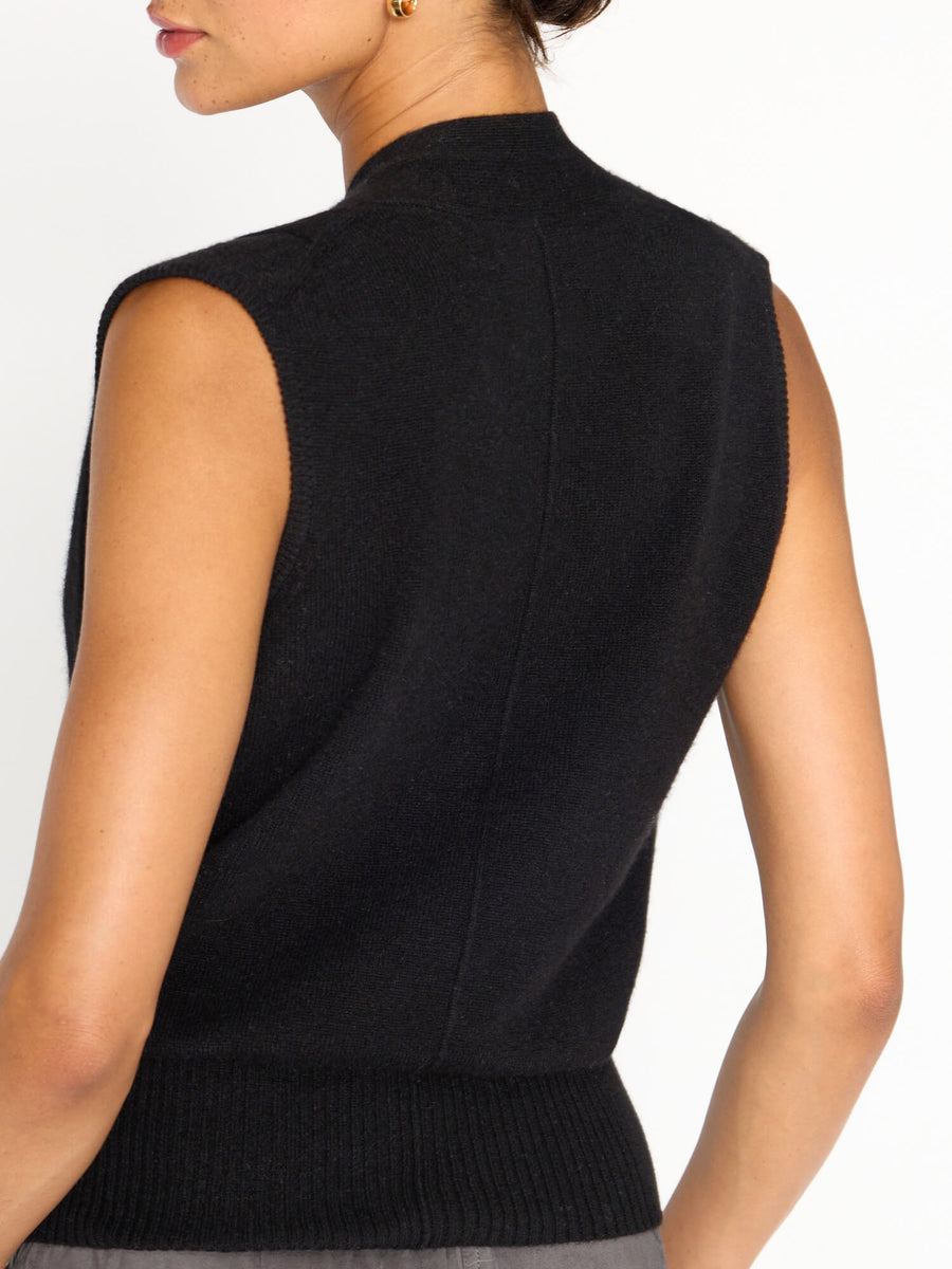 Phinneas cashmere v-neck sleeveless black wrap sweater back view