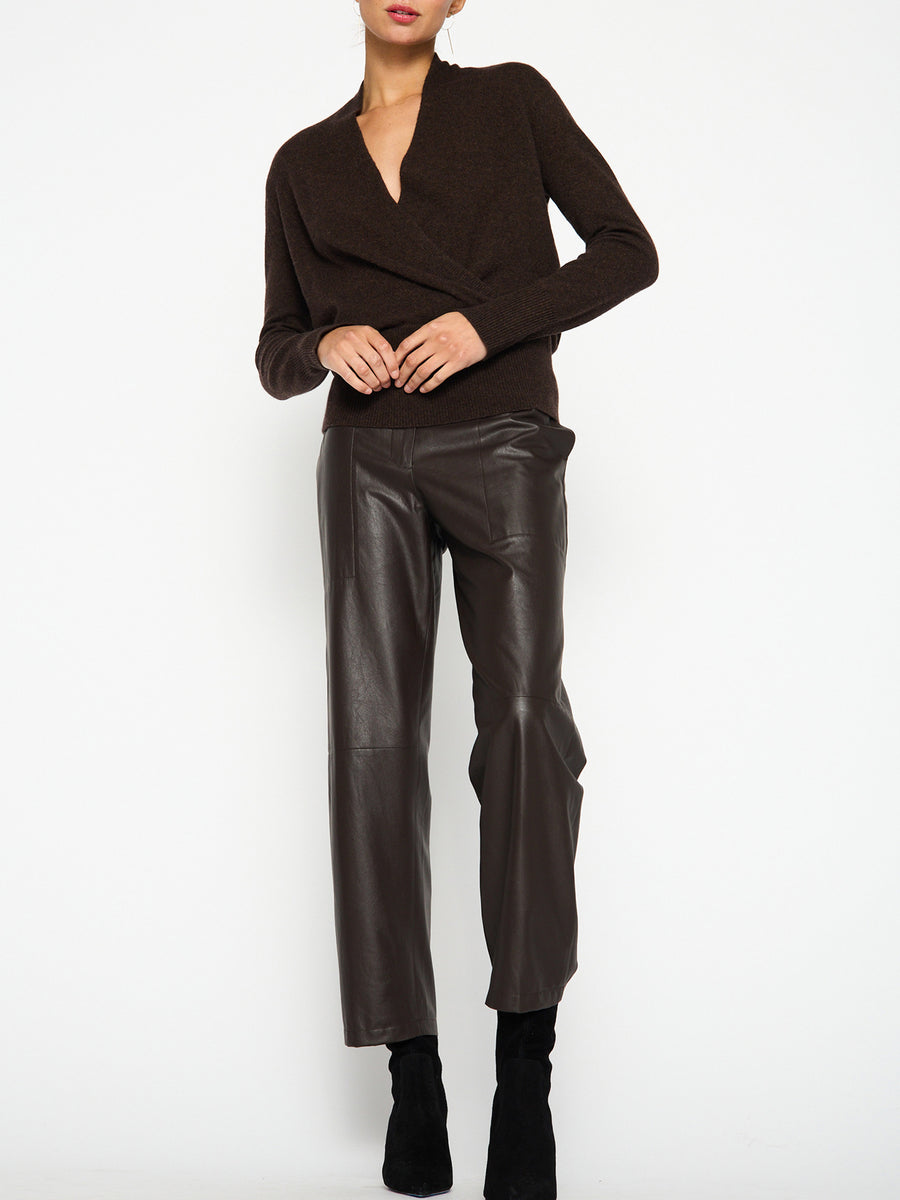 Phinneas cashmere v-neck brown wrap sweater full view