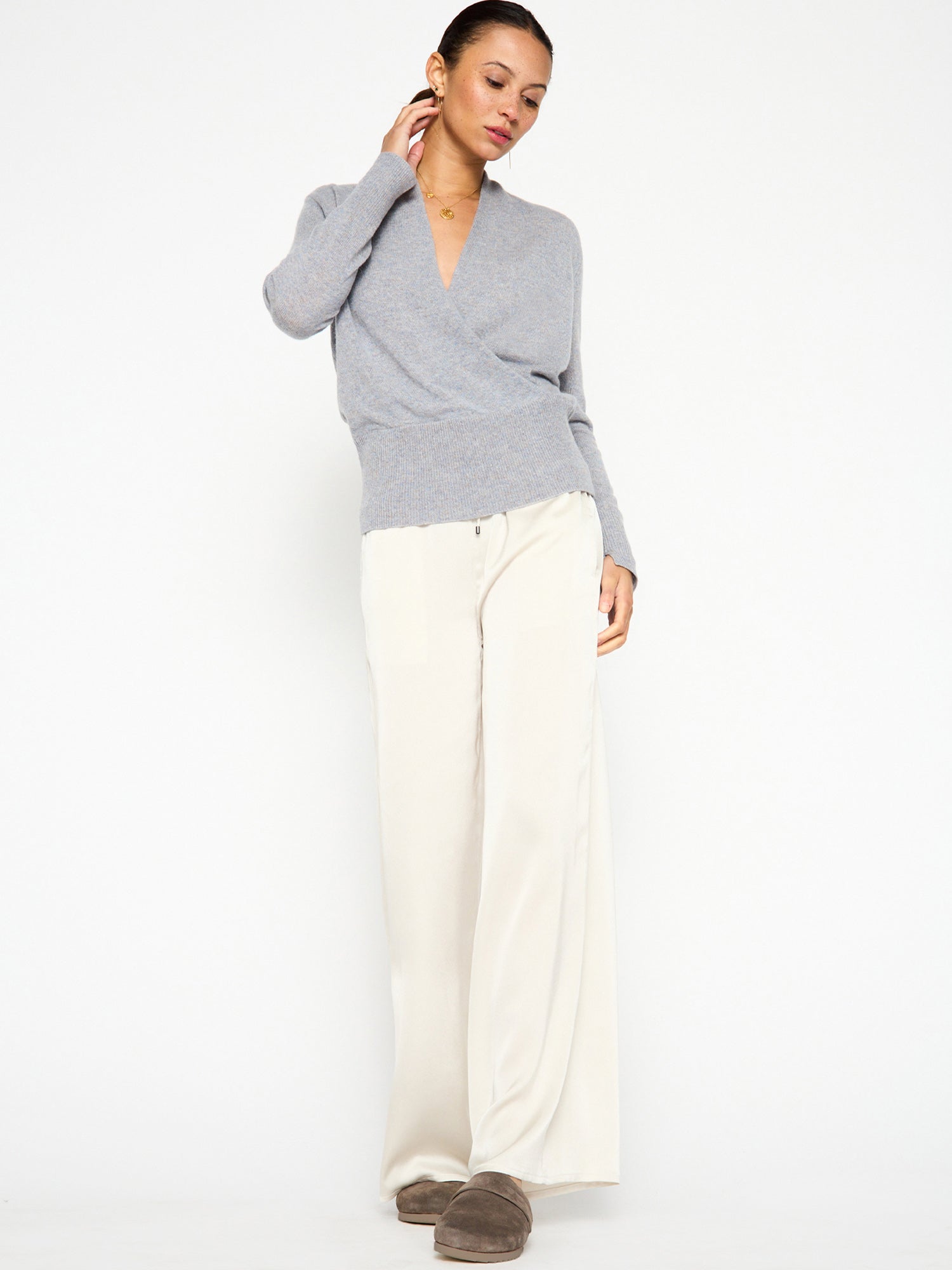 Phinneas Wrap Sweater In Isla Blue Mélange Phinneas Wrap Sweater In Isla Blue Mélange