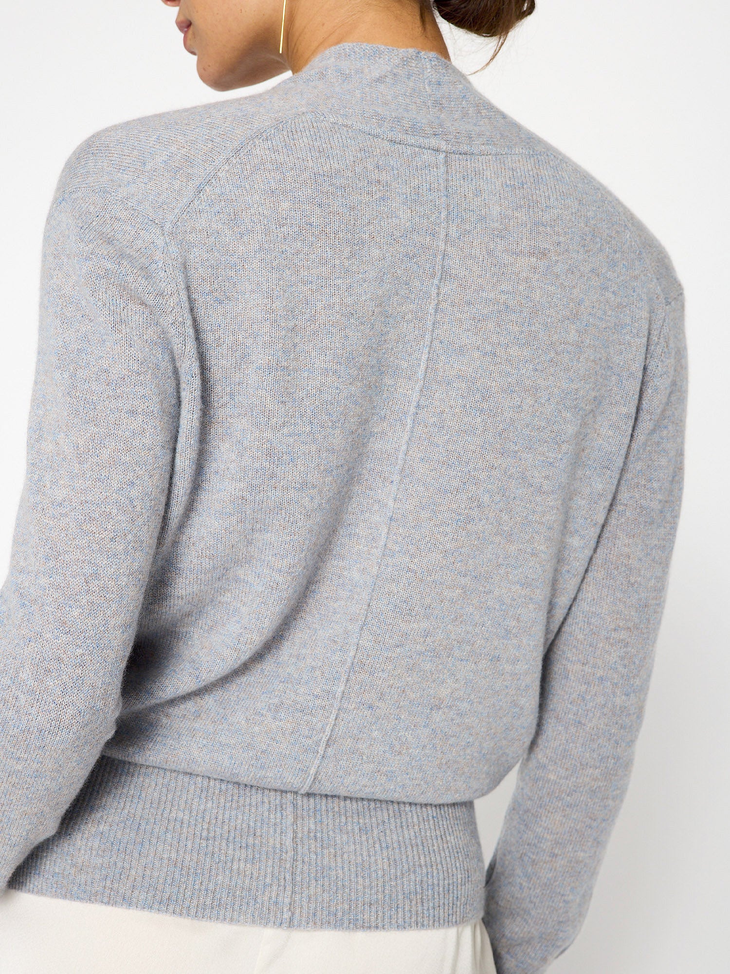 Phinneas cashmere v-neck blue wrap sweater back view