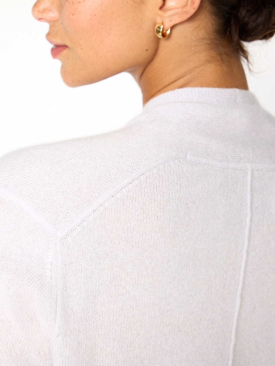 Phinneas cashmere v-neck white wrap sweater close up