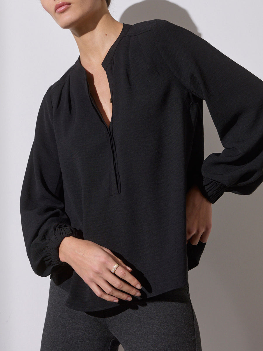 Phoebe popover black longsleeve blouse front view