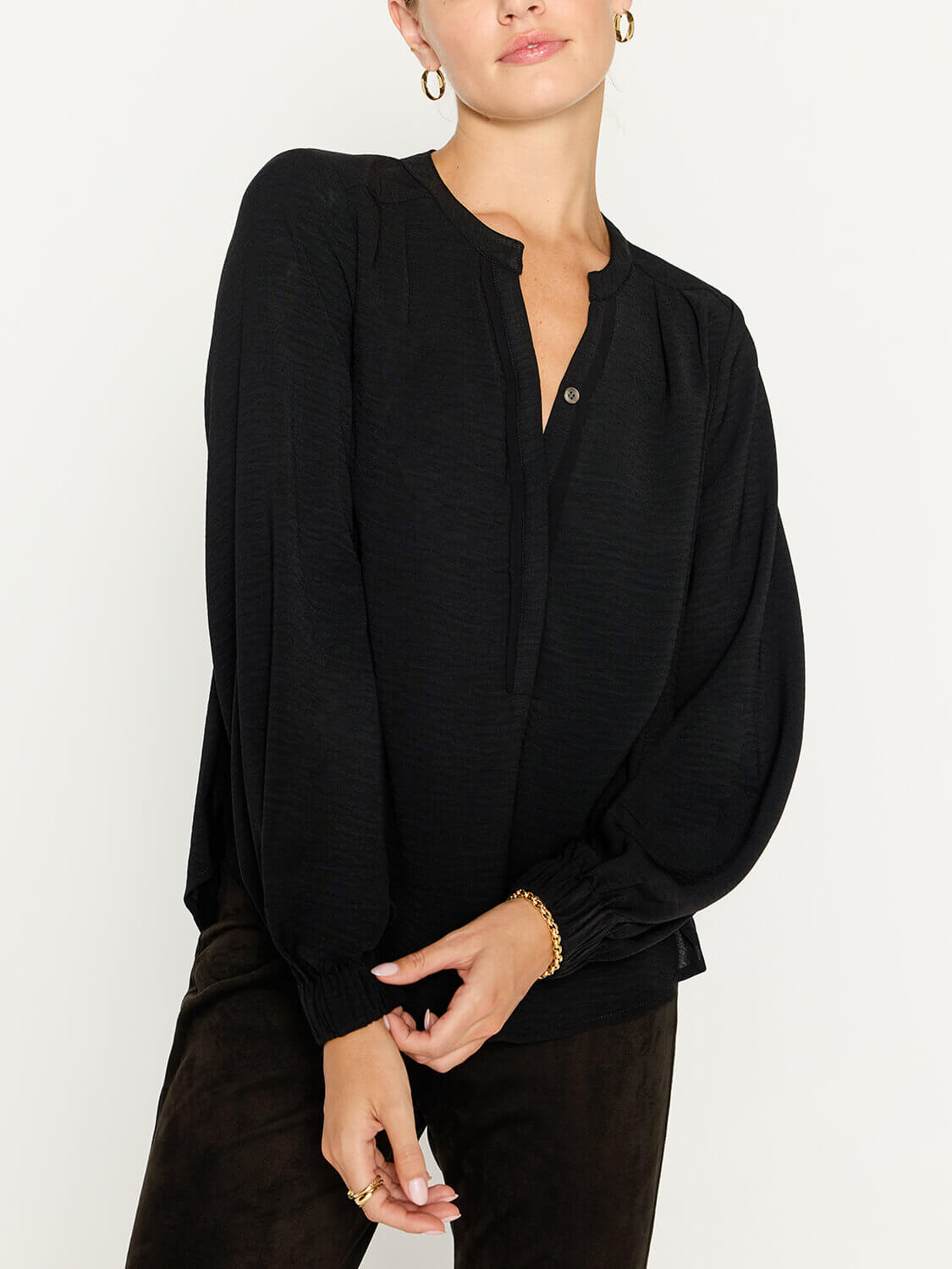 Phoebe popover black longsleeve blouse front view 3