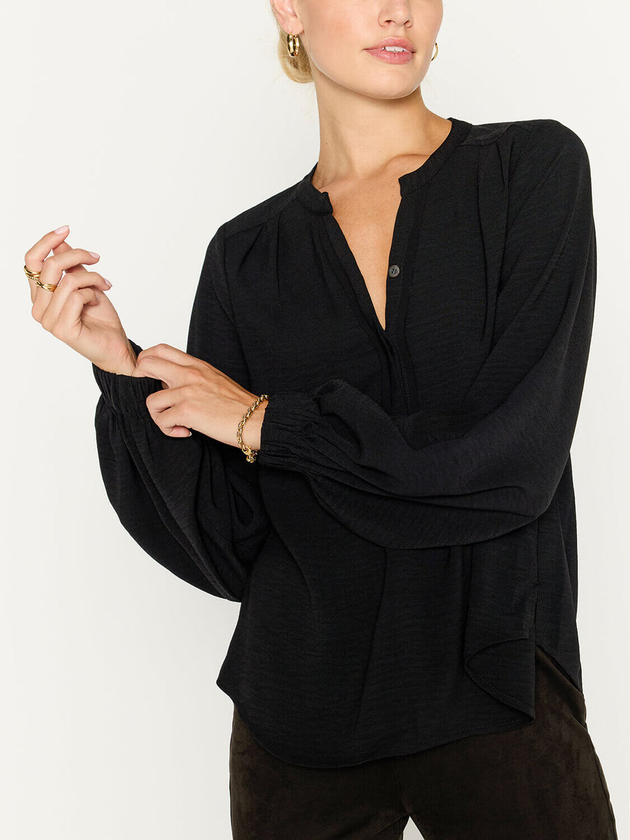 Phoebe popover black longsleeve blouse front view 4