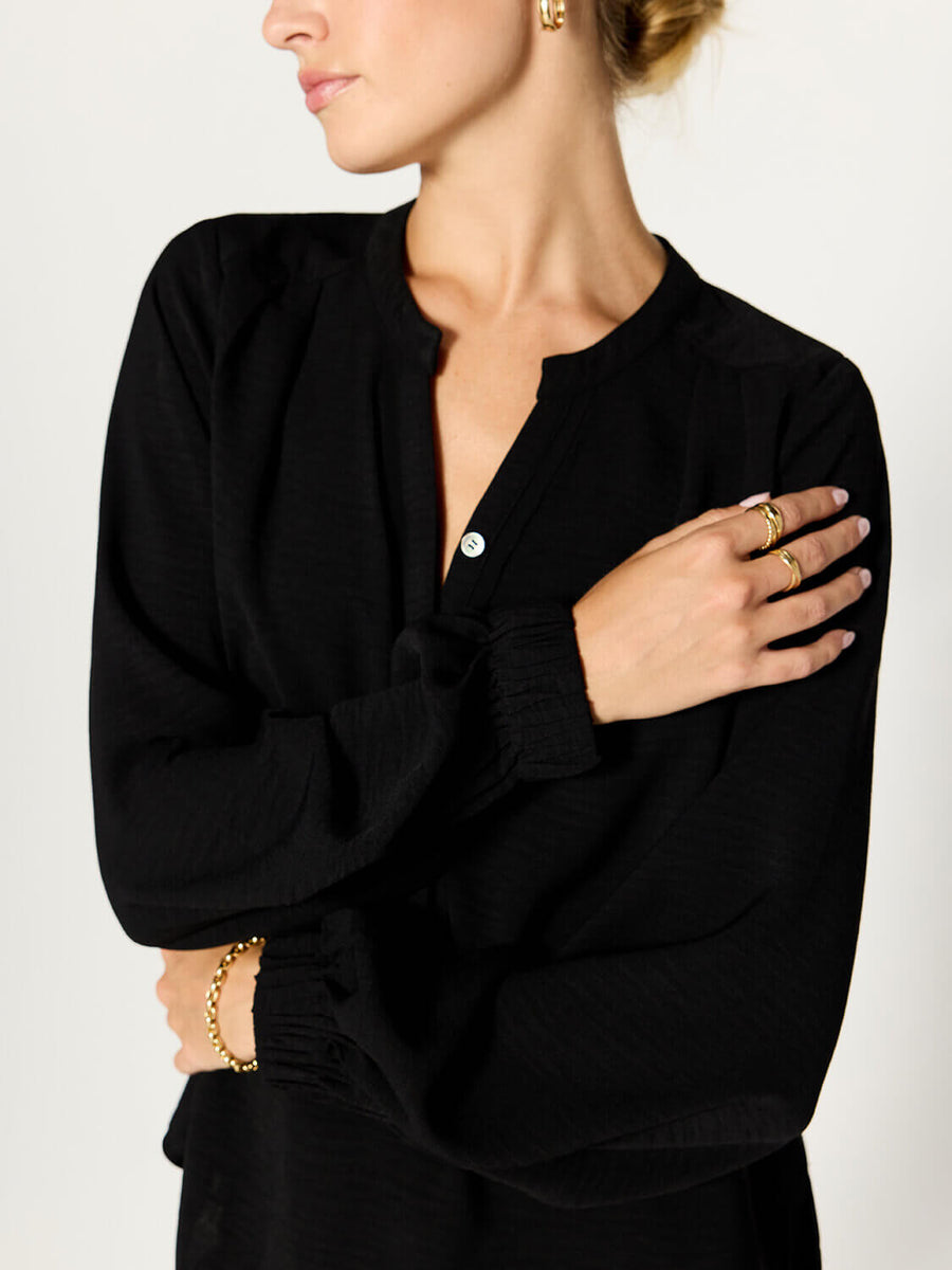 Phoebe popover black longsleeve blouse front view 5