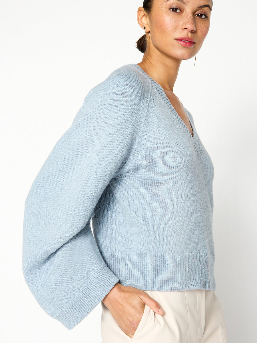 Pia v-neck light blue cotton sweater side view