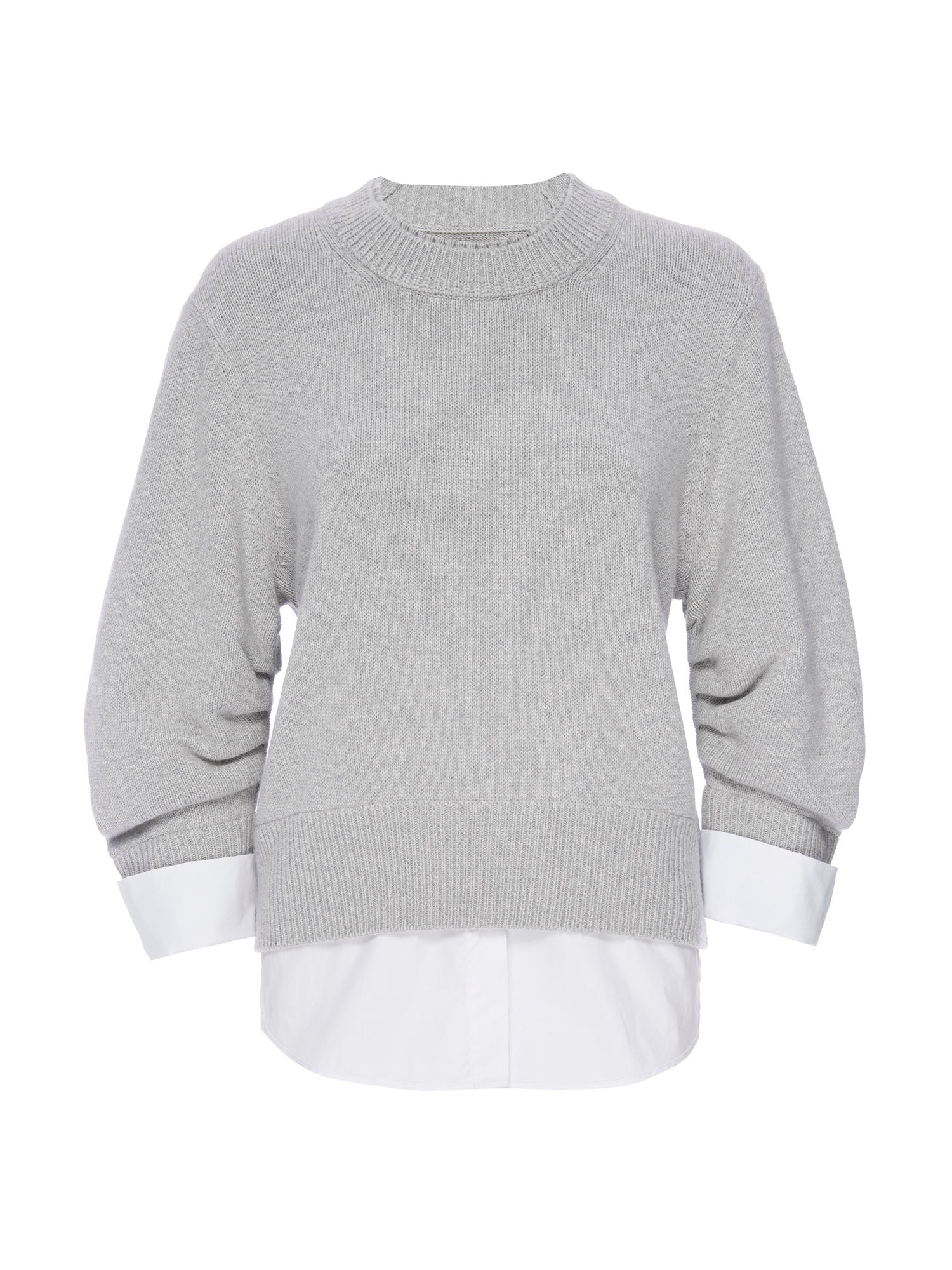 Raya grey ruched layered crewneck sweater flat view