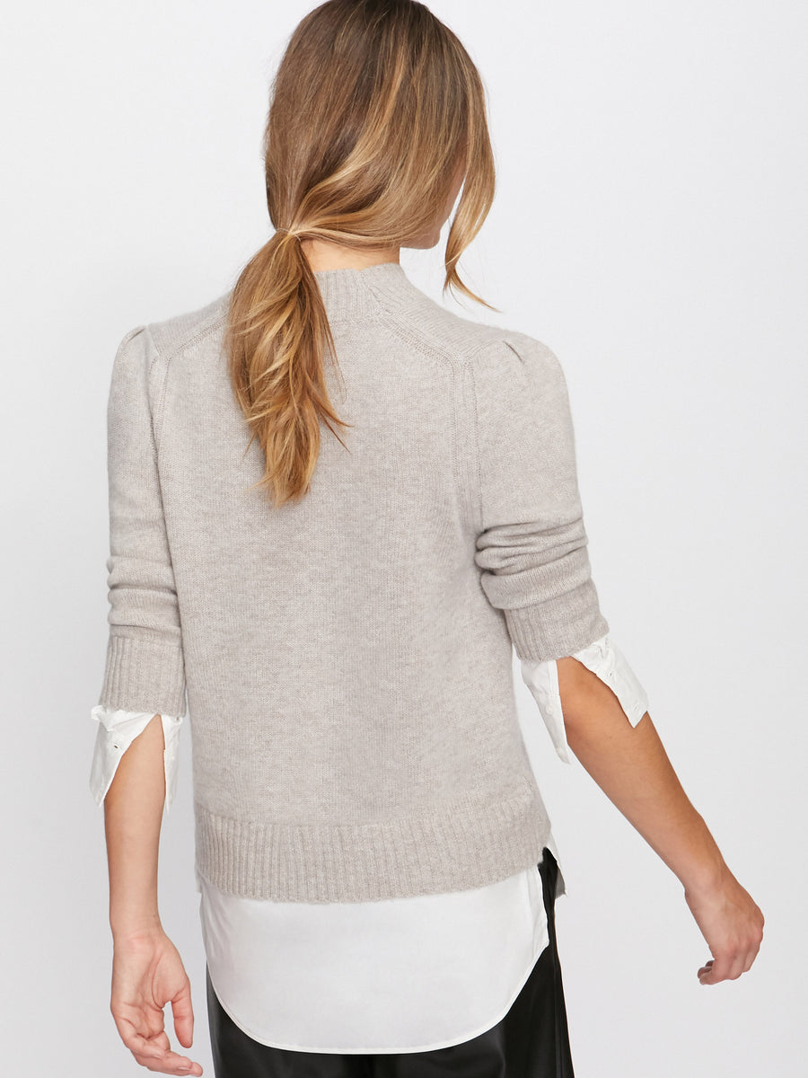 Eton light grey layered crewneck sweater back view