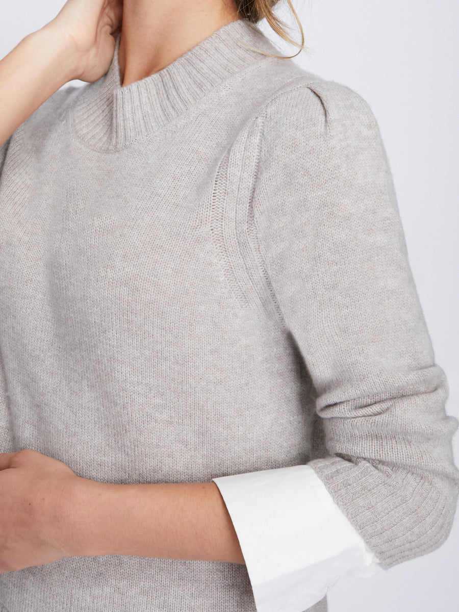 Eton light grey layered crewneck sweater close up