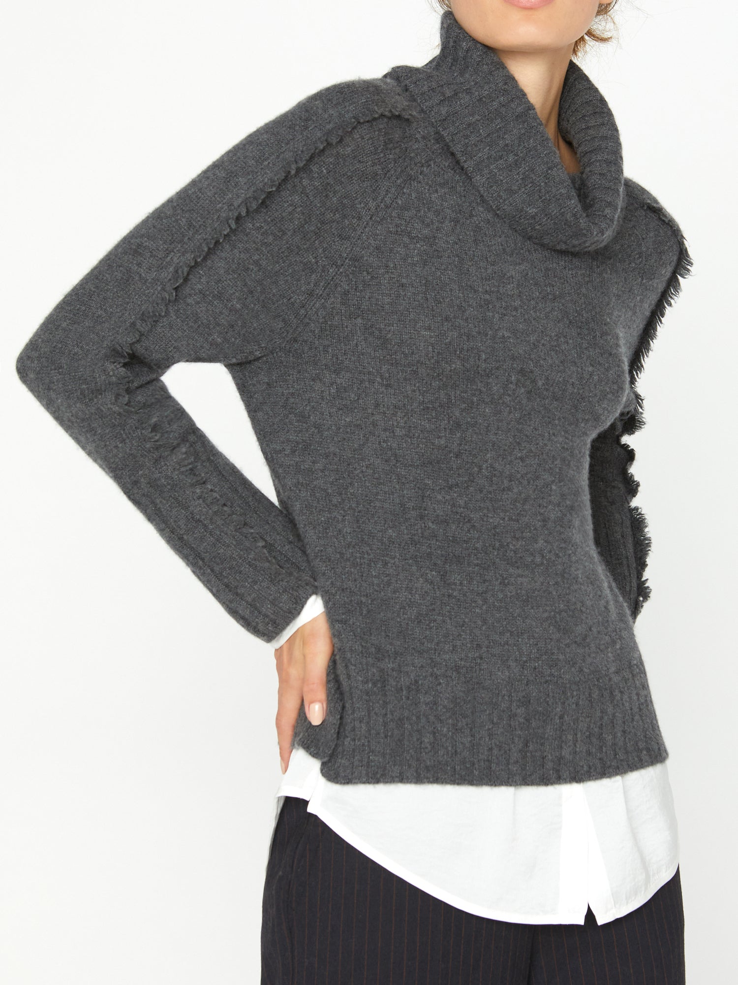 Jolie dark grey layered turtleneck sweater front view 2