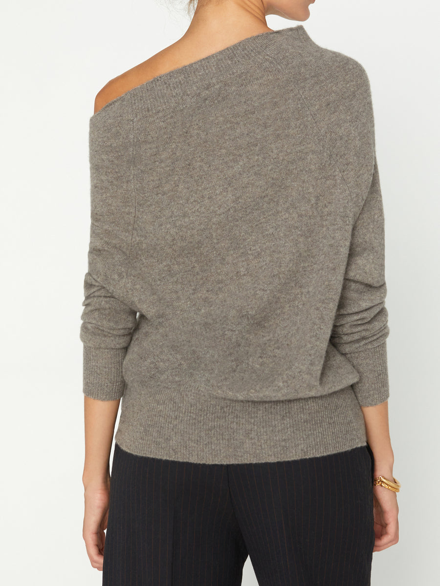 Lori cashmere off shoulder grey sweater back view