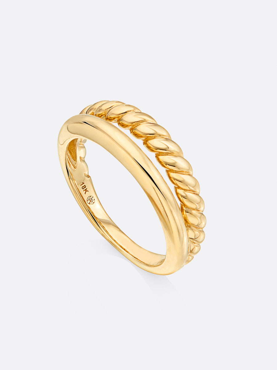 18k Yellow gold duo band ring top view