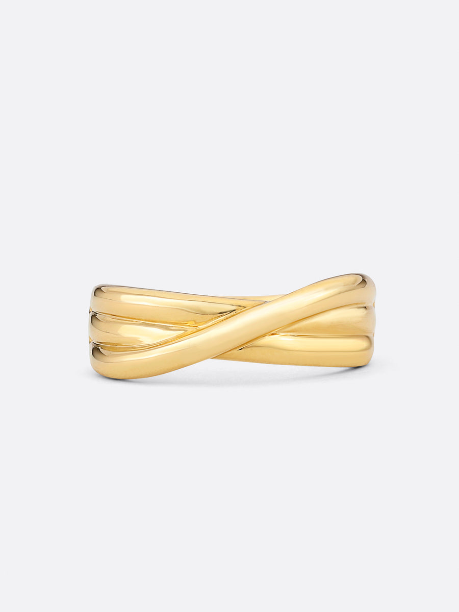 18k yellow gold triple layered band ring front view