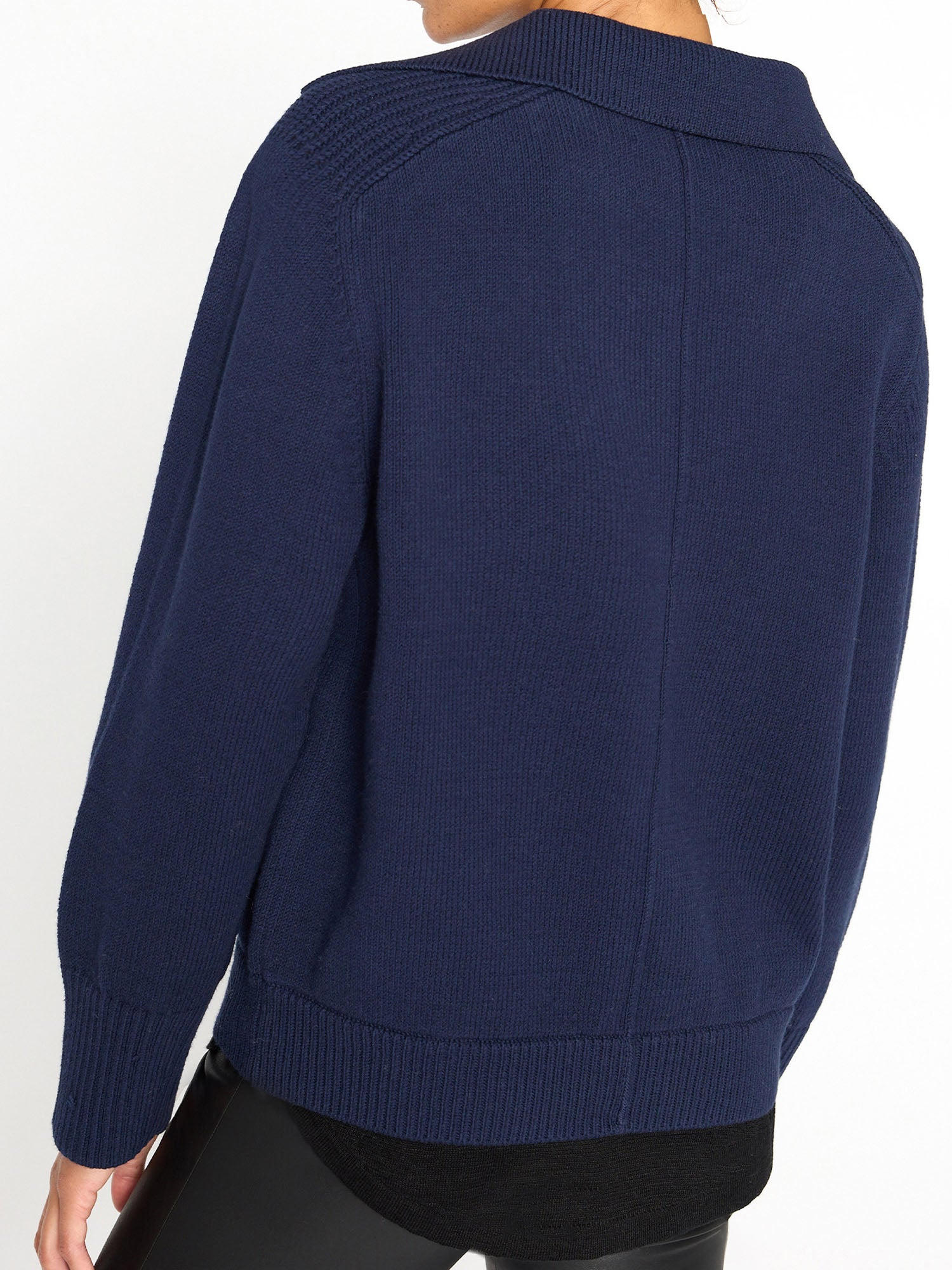 Rainer navy layered polo sweater back view