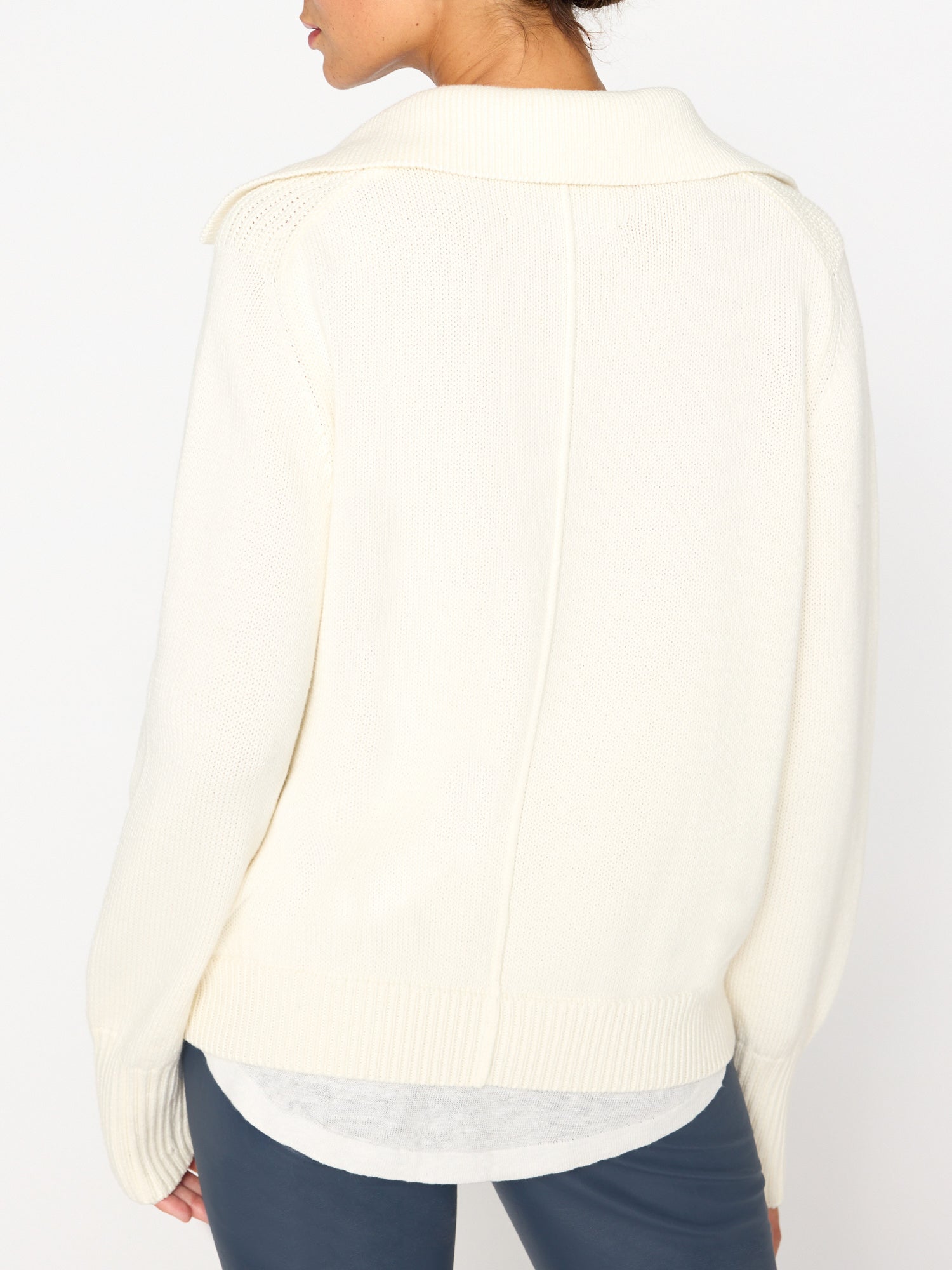 Rainer white layered polo sweater back view