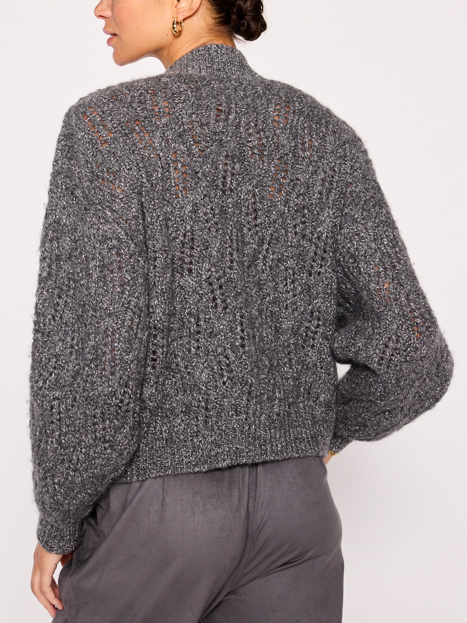Restoin grey with metallic crewneck sweater back view