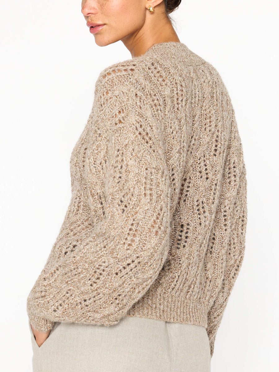 Restoin tan metallic crewneck sweater back view