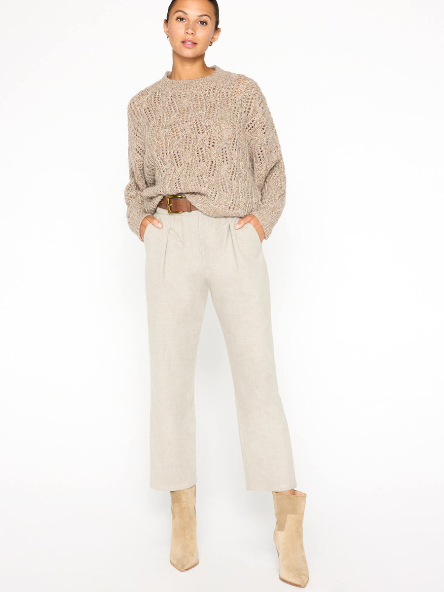 Restoin tan metallic crewneck sweater full view
