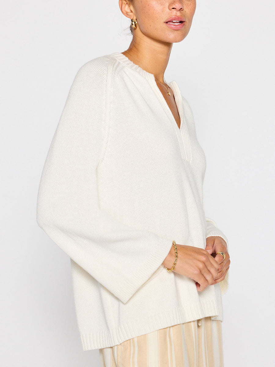 Riley white v-neck linen-cotton popover sweater side view