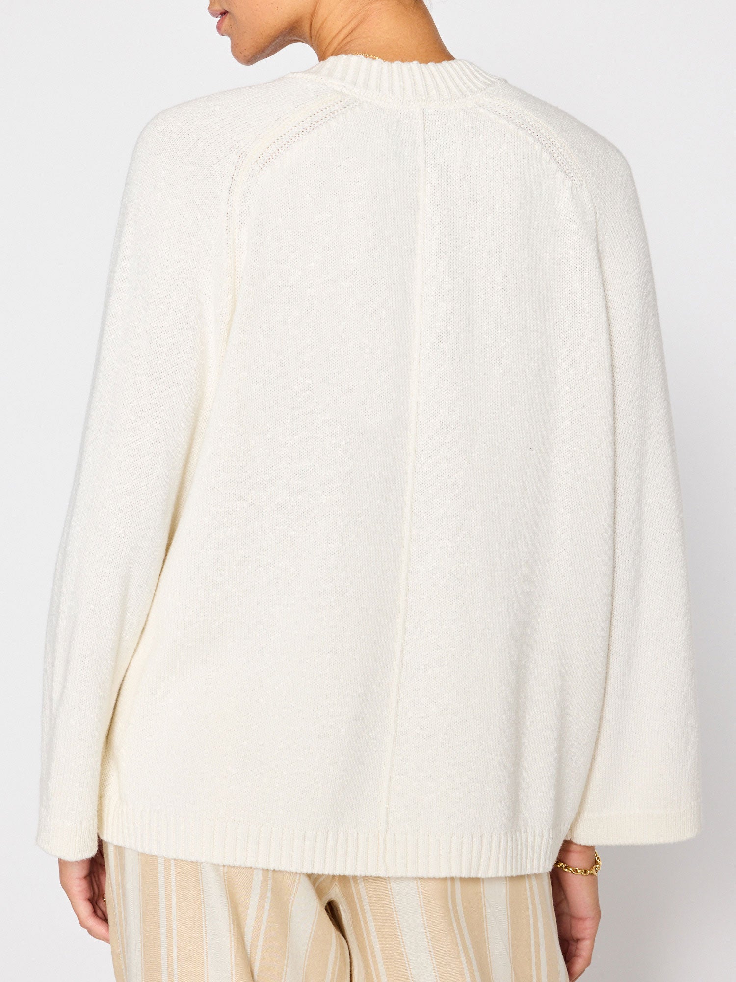 Riley white v-neck linen-cotton popover sweater back view