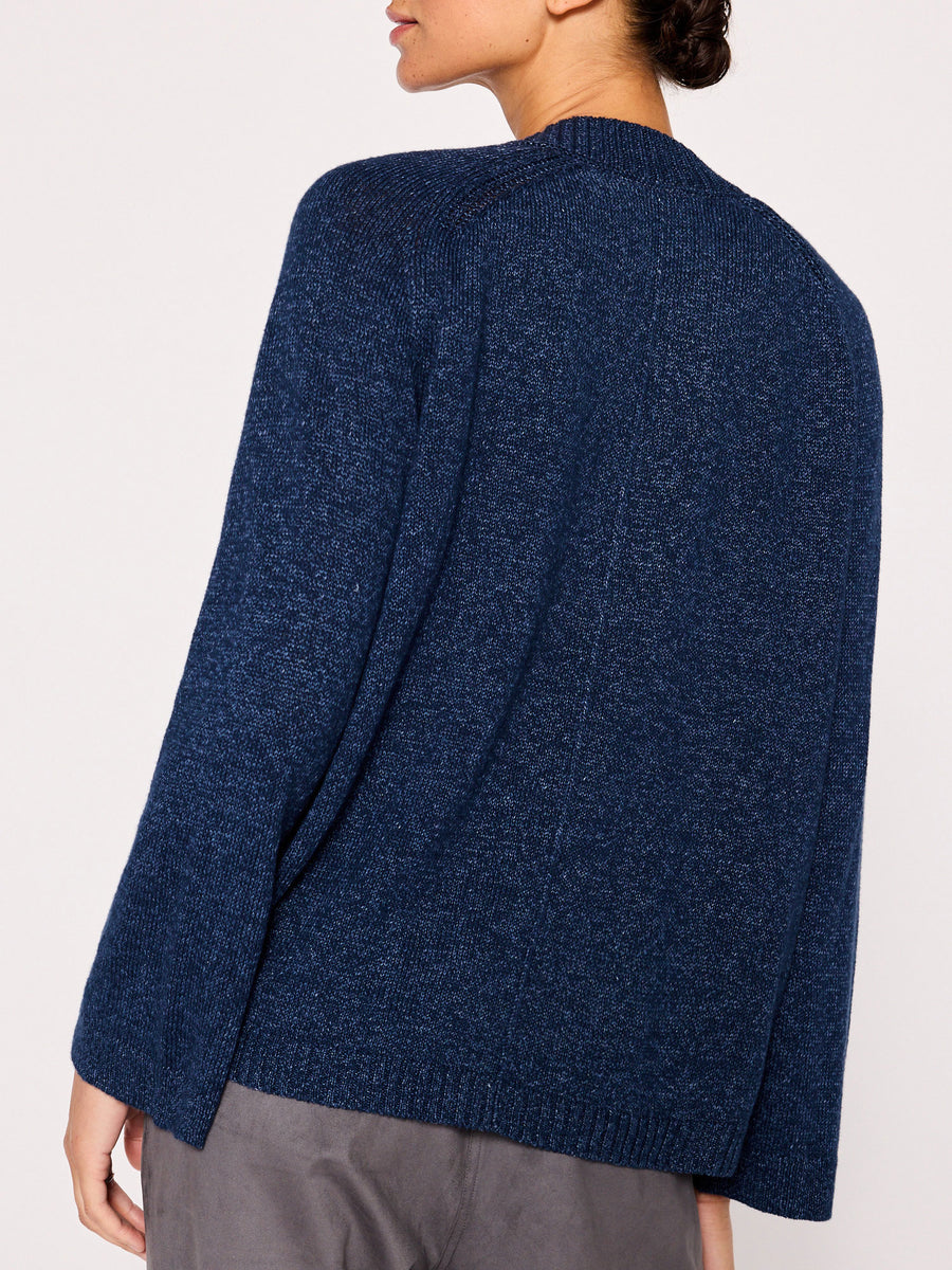 Riley navy v-neck linen cotton popover sweater back view