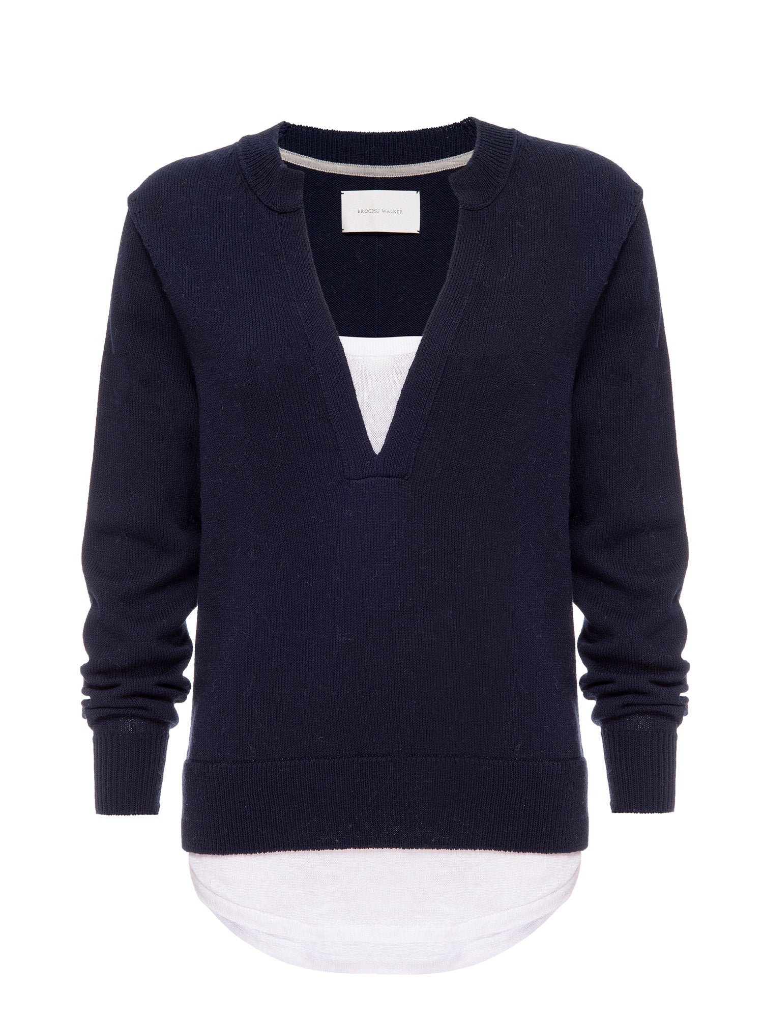 Roan navy layered henley sweater flat view