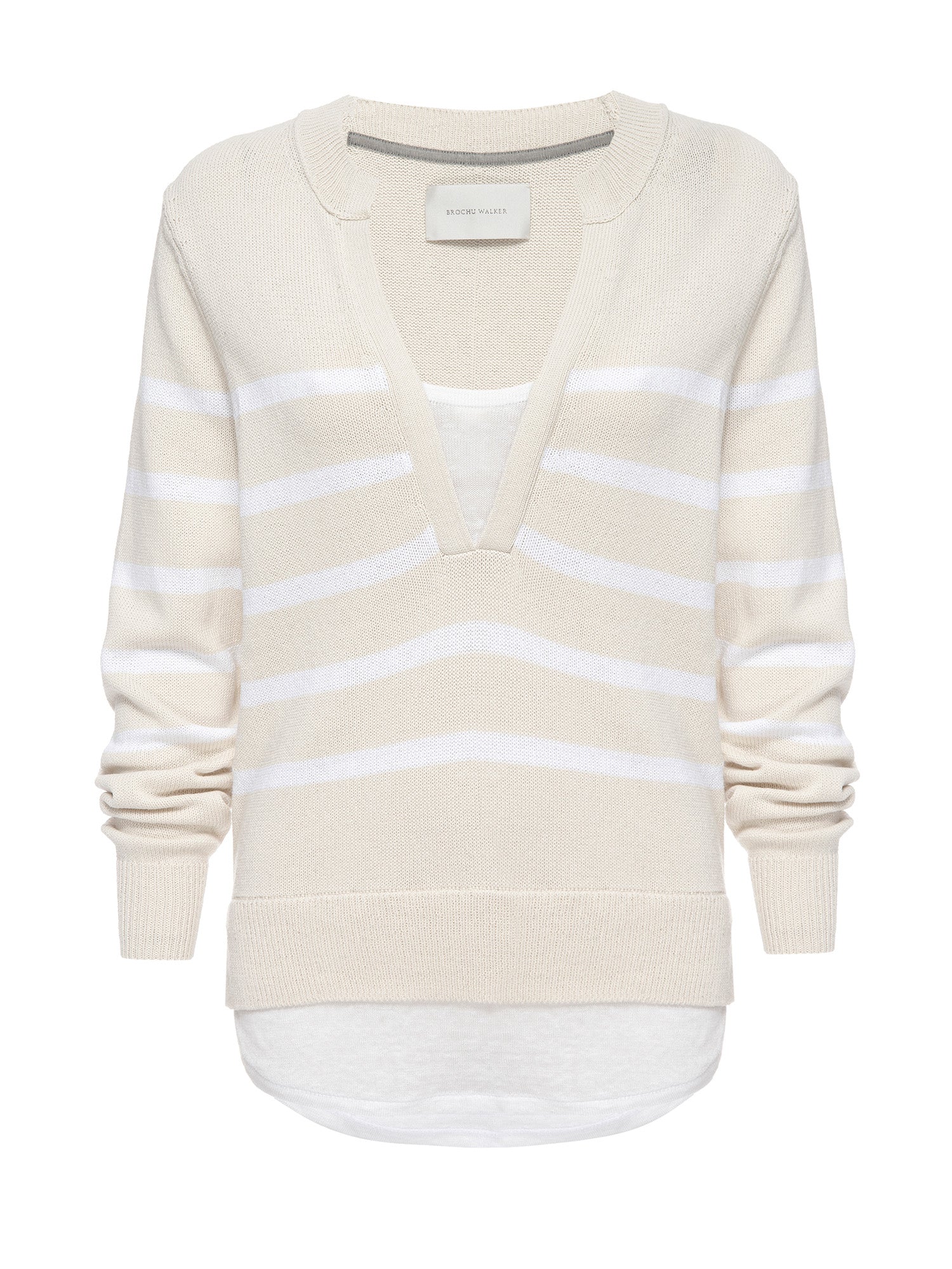 Roan ivory white stripe layered henley sweater flat view