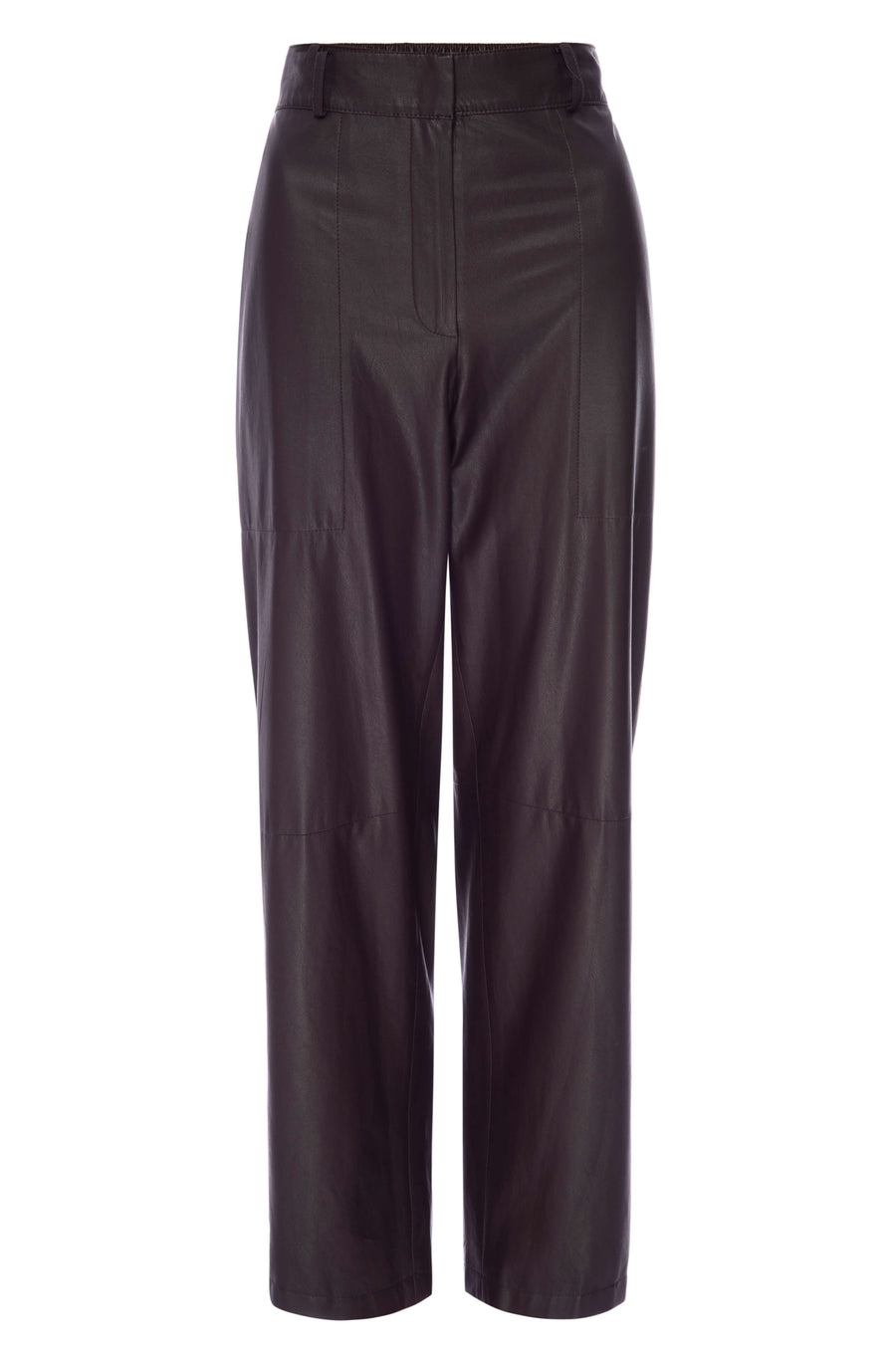 Stone vegan leather brown cropped pant flat view