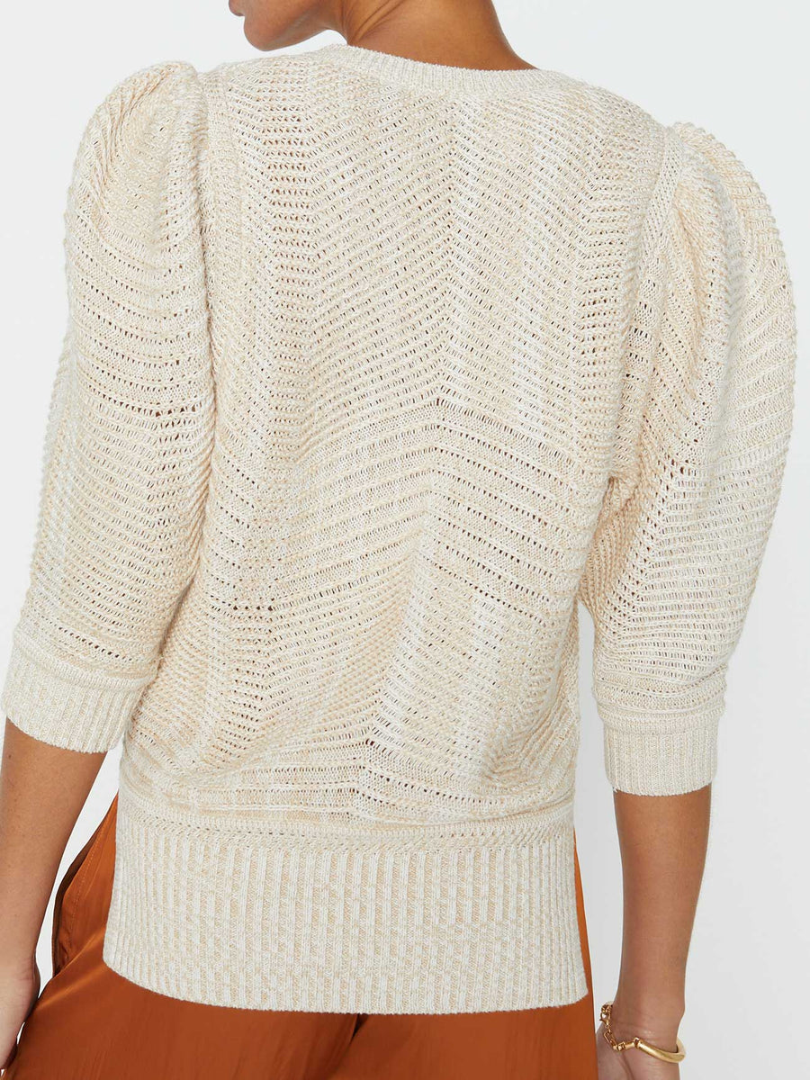 Arya ivory linen cotton puff sleeve sweater back view