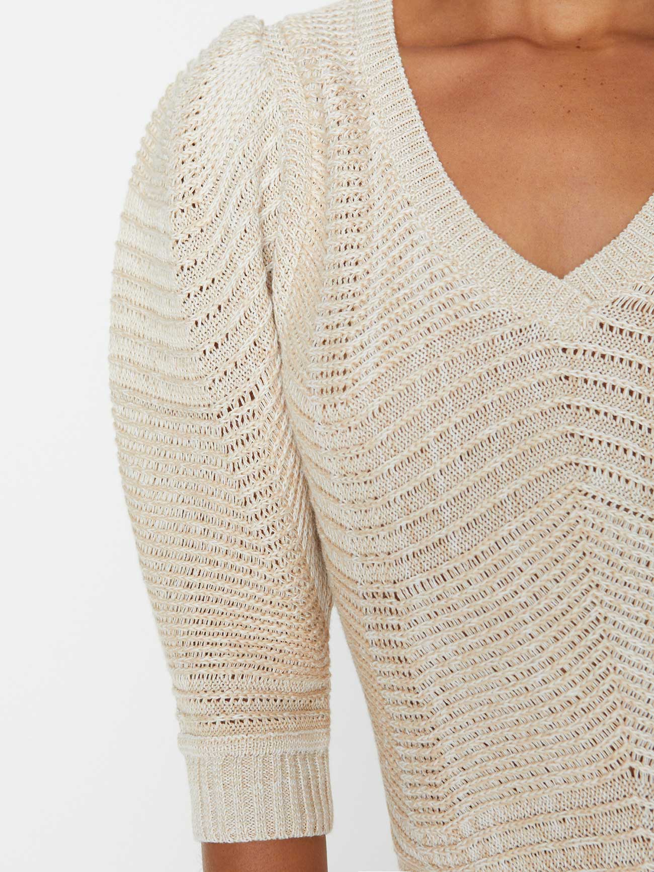 Arya ivory linen cotton puff sleeve sweater close up