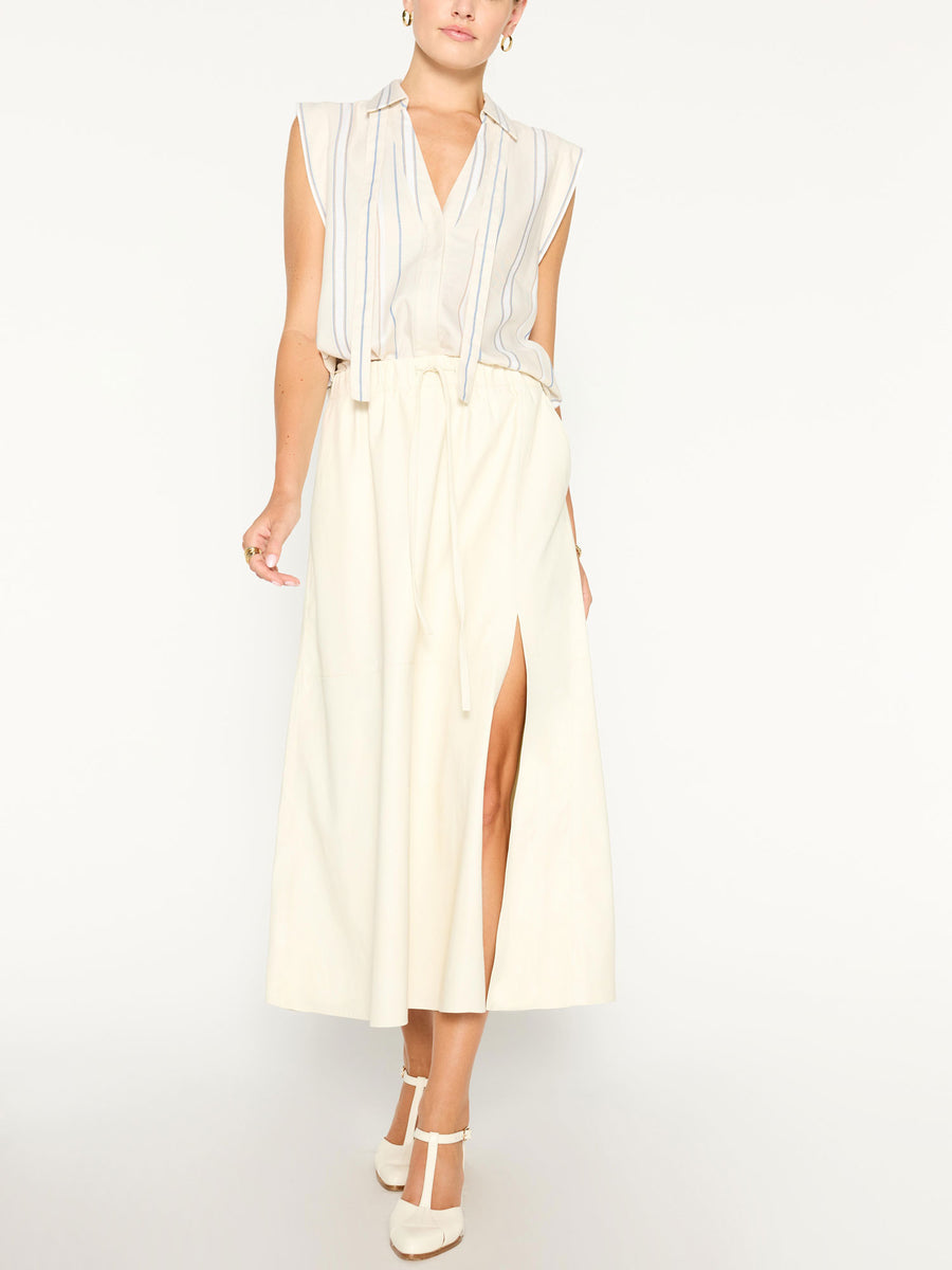 Sara sleeveless stripe button up shirt full view