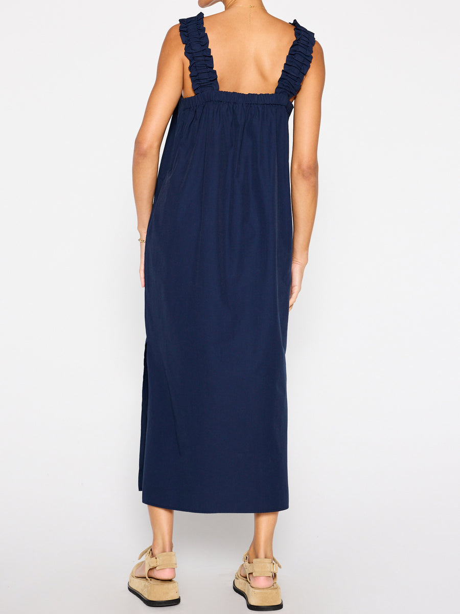 Serena belted navy midi dress back view