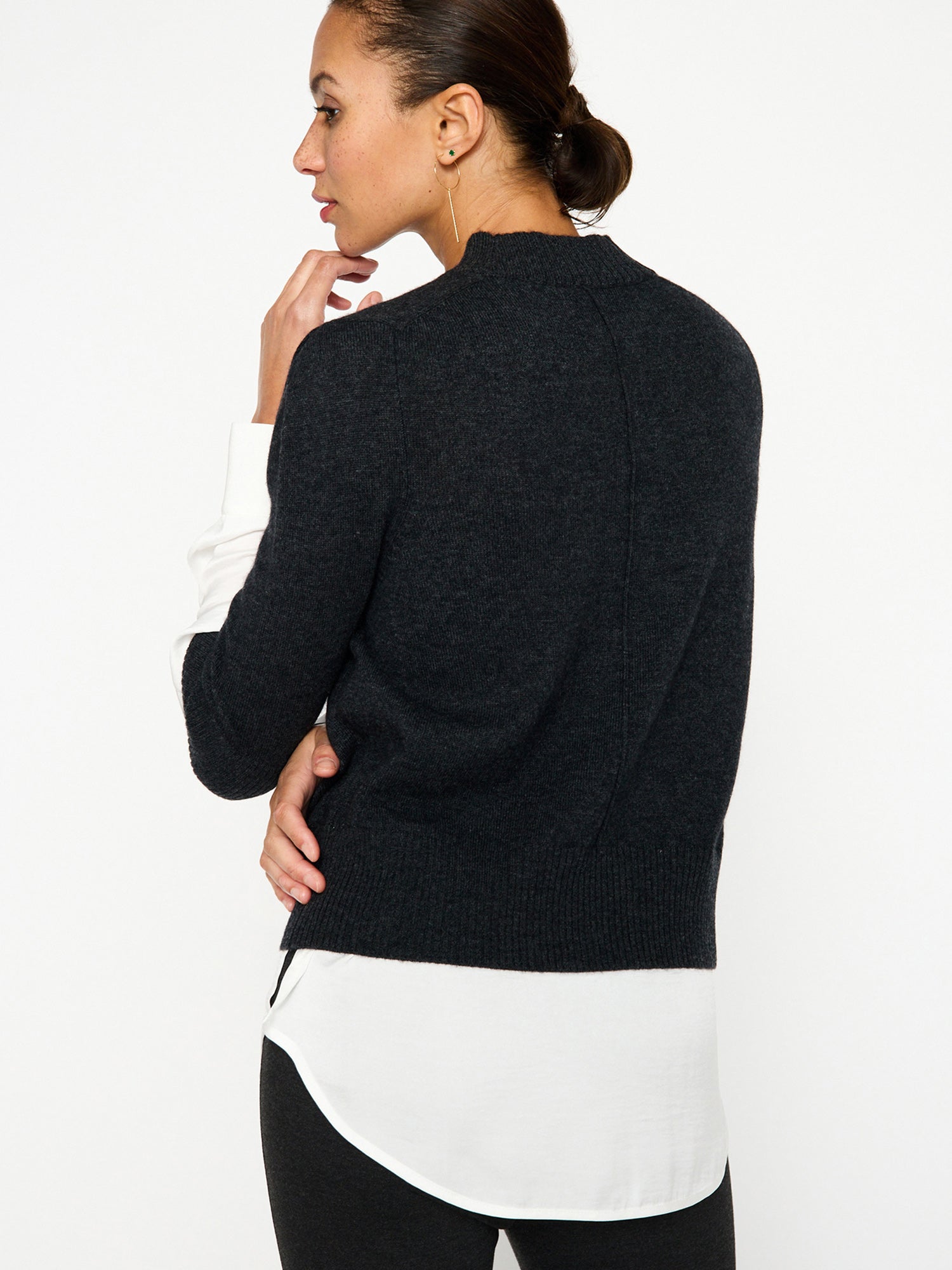 Stella dark grey layered crewneck sweater back view