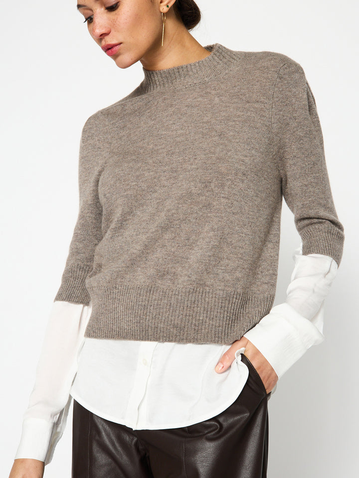 Stella light grey layered crewneck sweater front view