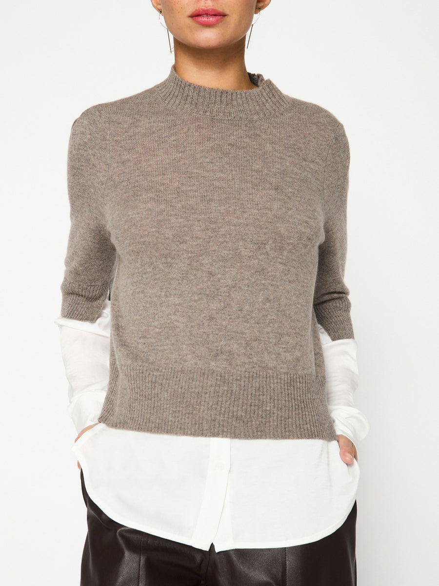 Stella light grey layered crewneck sweater front view 2